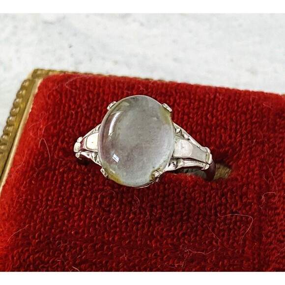 Gray Moonstone Sterling Silver Ring Sz 5 3/4 Retro Vintage Signed McGrath Hamin - Picture 2 of 11